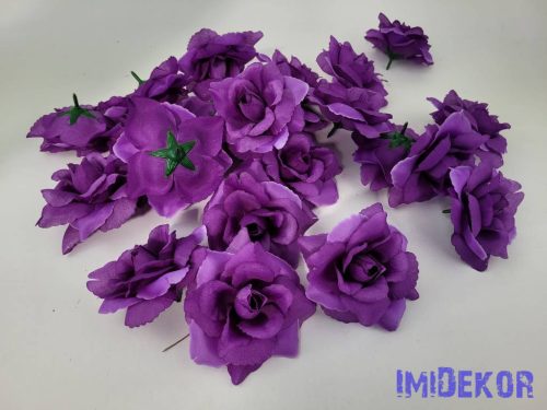 Nyílótt rózsa selyemvirág fej 9,5 cm - Lila