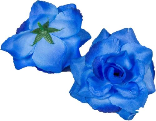 Rózsa nyílott selyemvirág fej nyílt rózsafej 10 cm - Kék