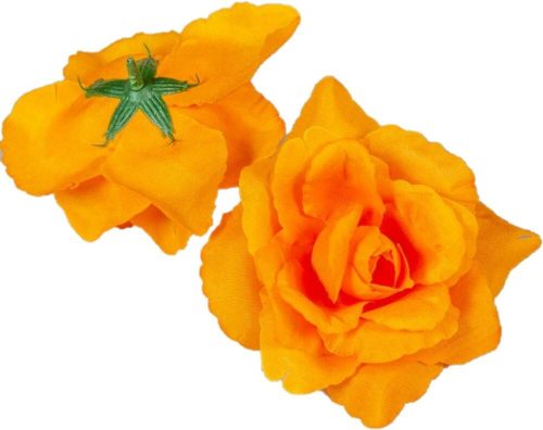Rózsa nyílott selyemvirág fej nyílt rózsafej 10 cm - Világos Narancs