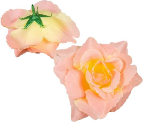 Rózsa nyílott selyemvirág fej nyílt rózsafej 10 cm - Barack-Rózsaszín