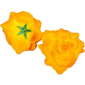   Rózsa nyílott selyemvirág fej nyílt rózsafej 10 cm - Halvány Narancs