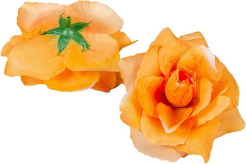 Rózsa nyílott selyemvirág fej nyílt rózsafej 10 cm - Világos Fehér-Narancs