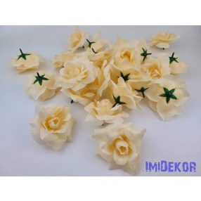 Nyílótt rózsa selyemvirág fej 9,5 cm - Halvány Barack