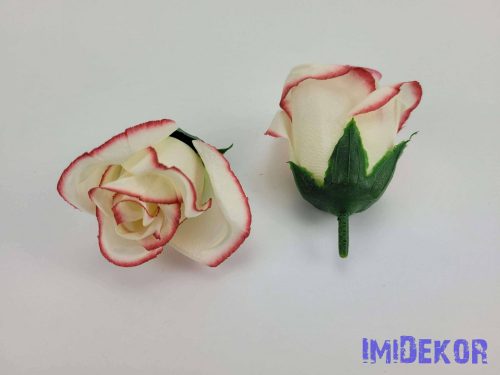 Bimbós rózsa selyemvirág fej M5,5 cm - Krém-cirmos