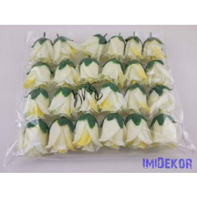 Bimbós rózsa selyemvirág fej M5,5 cm - Krém-Vaj foltos