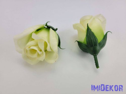 Bimbós rózsa selyemvirág fej M5,5 cm - Krém-zöld