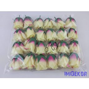Bimbós rózsa selyemvirág fej M5,5 cm - Krém-pink alj