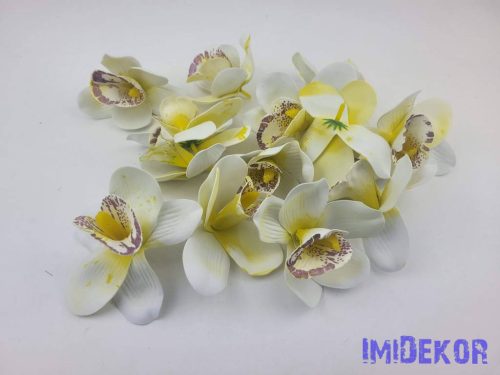 Orchidea polifoam fej 10 cm - Törtfehér-Sárga