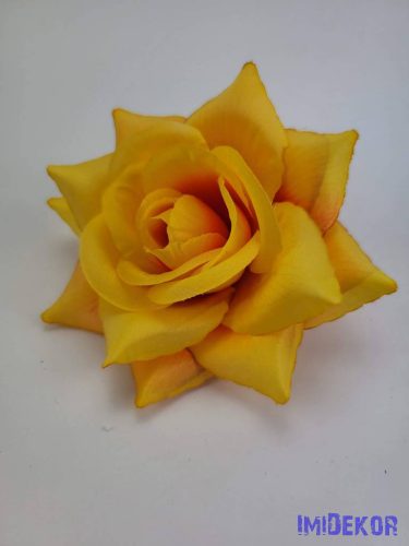Nyílt rózsa selyemvirág fej 11 cm - Sárgás Narancs