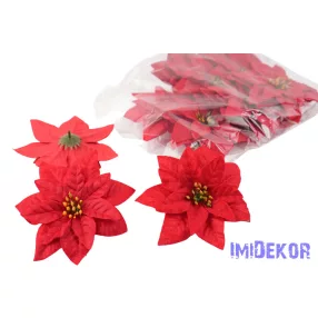 Mikulásvirág bársonyos selyemvirág fej D16cm - Piros