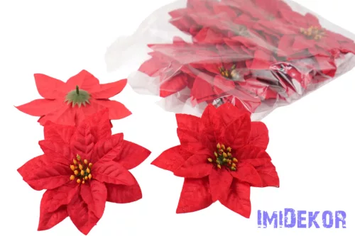 Mikulásvirág bársonyos selyemvirág fej D16cm - Piros