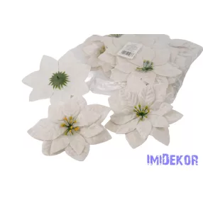 Mikulásvirág bársonyos selyemvirág fej D16cm - Fehér