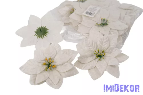 Mikulásvirág bársonyos selyemvirág fej D16cm - Fehér