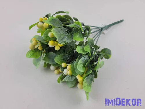 Bogyós 7 ágú mű díszítő csokor 27 cm - Krém