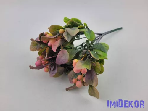 Bogyós 7 ágú mű díszítő csokor 27 cm - Rózsaszín