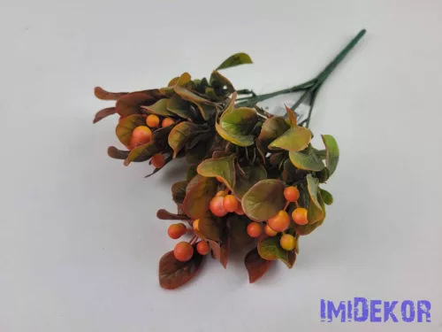 Bogyós 7 ágú mű díszítő csokor 27 cm - Narancs