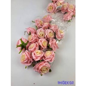 Rózsa selyemvirág fej 6 cm - Rózsaszín-Krém 630
