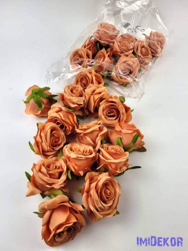 Rózsa selyemvirág fej 6 cm - Halvány Narancs 910
