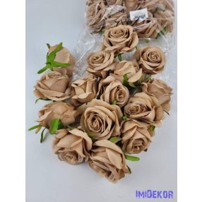 Rózsa selyemvirág fej 6 cm - Karamell 951B