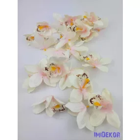 Orchidea selyemvirág fej 9 cm - Krém-Rózsaszín