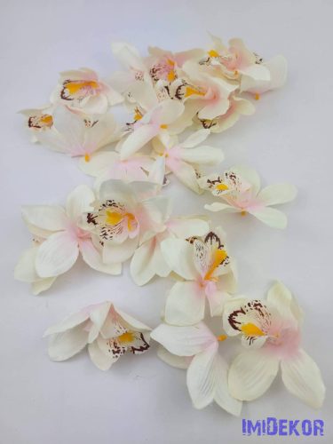 Orchidea selyemvirág fej 9 cm - Krém-Rózsaszín