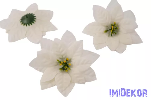 Mikulásvirág selyemvirág fej D13cm - Fehér