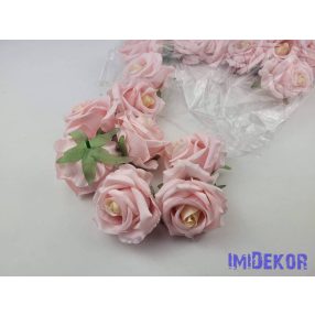 Rózsa selyemvirág fej D7cm - Rózsaszín-Krém középpel