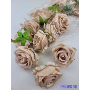   Rózsa szép nyílott selyemvirág fej rózsafej 7 cm - Bézs