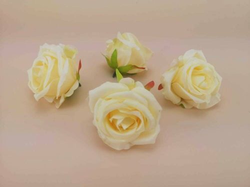 Rózsa szép nyílott selyemvirág fej rózsafej 7 cm - Vaj