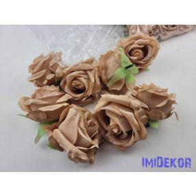   Rózsa szép nyílott selyemvirág fej rózsafej 7 cm - Halvány Barna