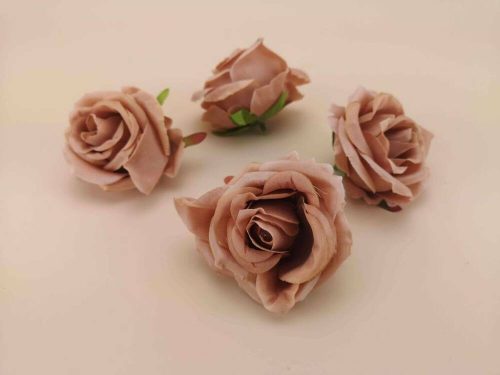 Rózsa szép nyílott selyemvirág fej rózsafej 7 cm - Halvány Barna