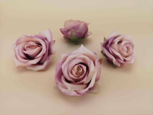 Rózsa szép nyílott selyemvirág fej rózsafej 7 cm -  Halvány Mályva