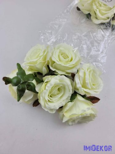 Rózsa selyem fej nyílott 10 cm - Zöldes Krém