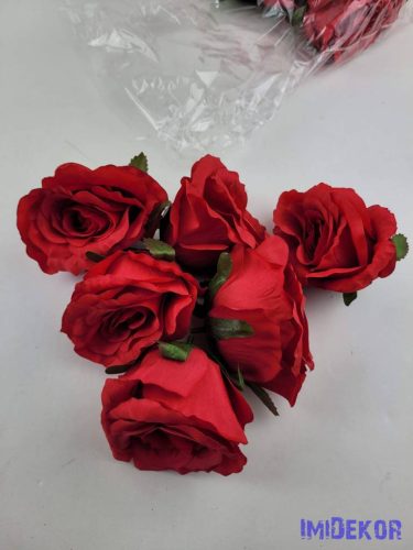 Rózsa selyem fej nyílott 10 cm - Piros