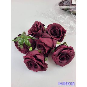 Rózsa selyem fej nyílott 10 cm - Bordó