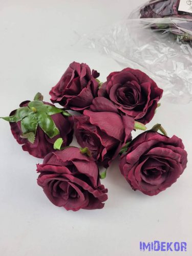 Rózsa selyem fej nyílott 10 cm - Bordó