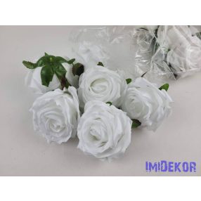 Rózsa selyemvirág fej 7 cm - Fehér