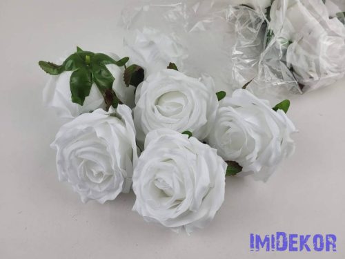 Rózsa selyemvirág fej 7 cm - Fehér