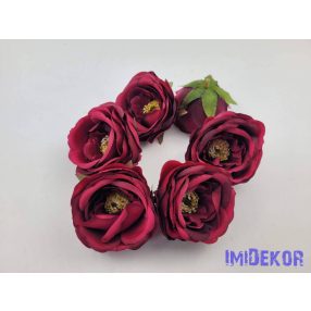   Rózsa szép nyílott bibés selyemvirág fej rózsafej 7 cm - Bordó