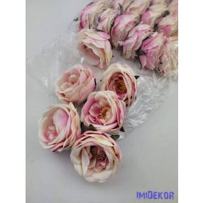   Rózsa szép nyílott bibés selyemvirág fej rózsafej 7 cm - Rózsaszín