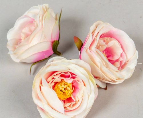 Rózsa szép nyílott bibés selyemvirág fej rózsafej 7 cm - Rózsaszín