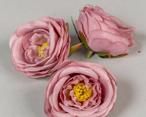 Rózsa szép nyílott bibés selyemvirág fej rózsafej 7 cm - Mályva