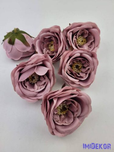 Rózsa szép nyílott bibés selyemvirág fej rózsafej 7 cm - Mályva