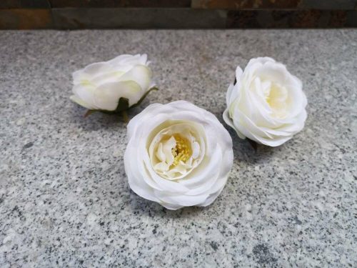 Rózsa szép nyílott bibés selyemvirág fej rózsafej 7 cm - Krém