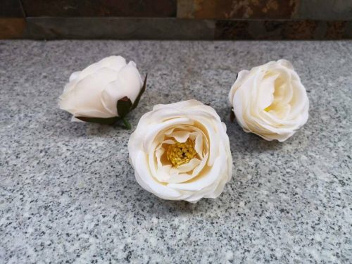 Rózsa szép nyílott bibés selyemvirág fej rózsafej 7 cm - Vaj