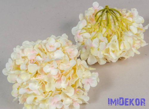 Hortenzia fej apró virágos selyemvirág fej 15 cm - Krém-Rózsaszín
