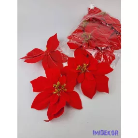 Mikulásvirág bársonyos fej 22cm - Élénk Piros