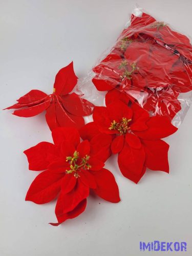 Mikulásvirág bársonyos fej 22cm - Élénk Piros