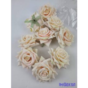   Rózsa nyílott selyemvirág fej 8 cm - Krém-Halvány Rózsaszín