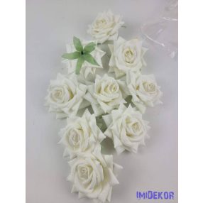 Rózsa nyílott selyemvirág fej 8 cm - Törtfehér